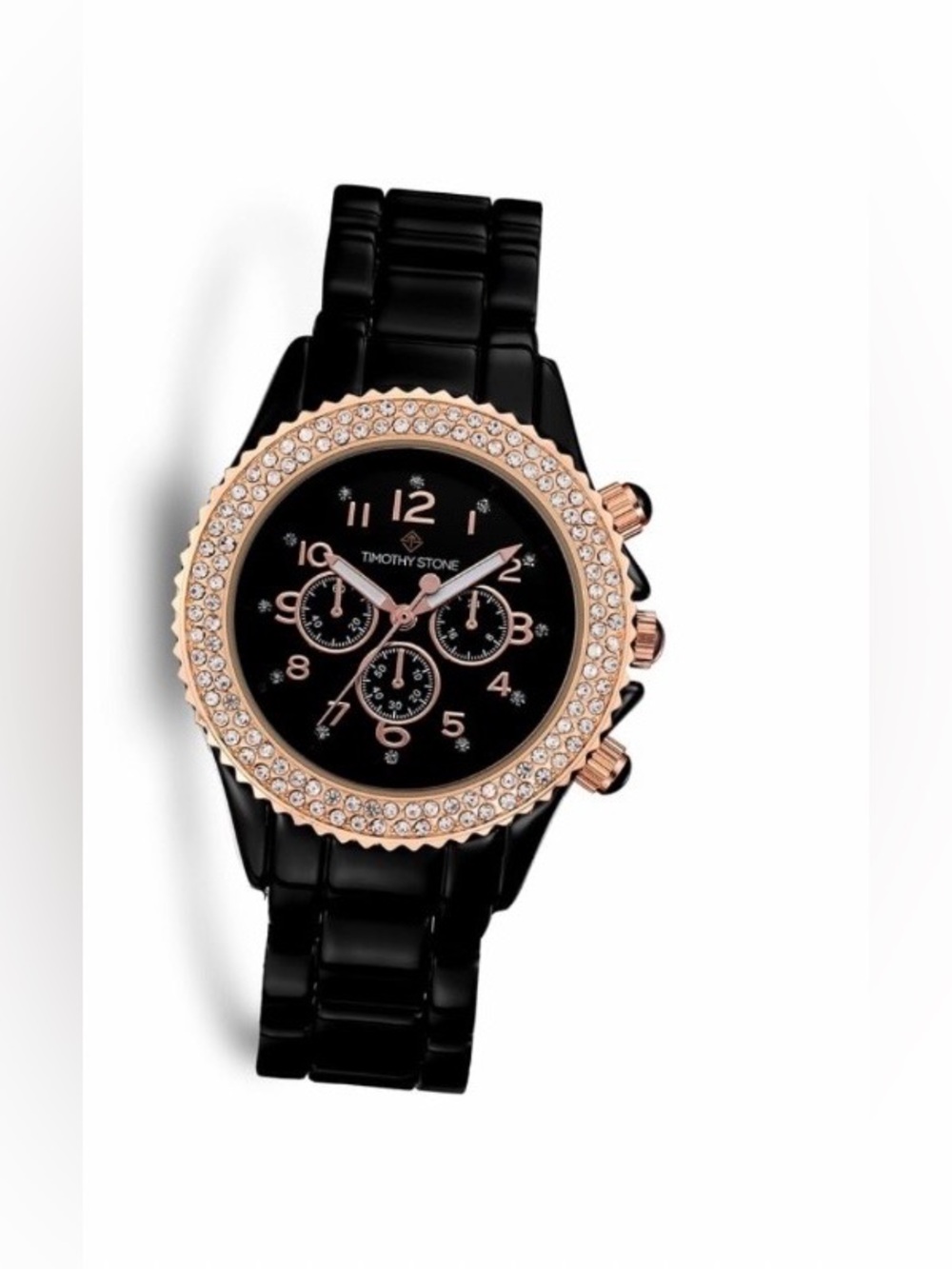 Timothy Stone AMBER CERAMIC BLACK FAUX CERAMIC WATCH Swarovski crystals